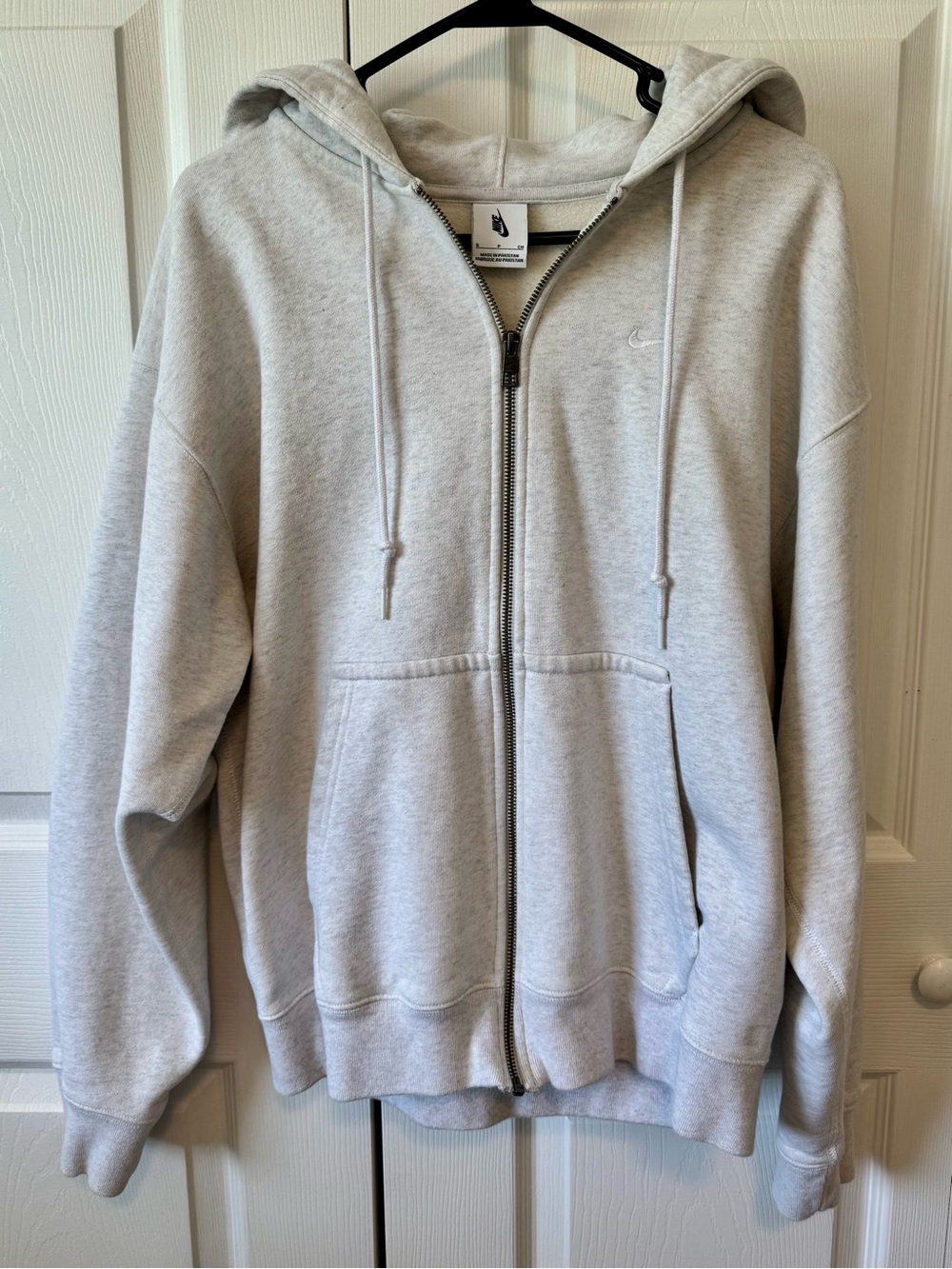 Nike Solo Swoosh Light Gray Full-Zip Hoodie Sweatshirt Jacket - Men's Size Small